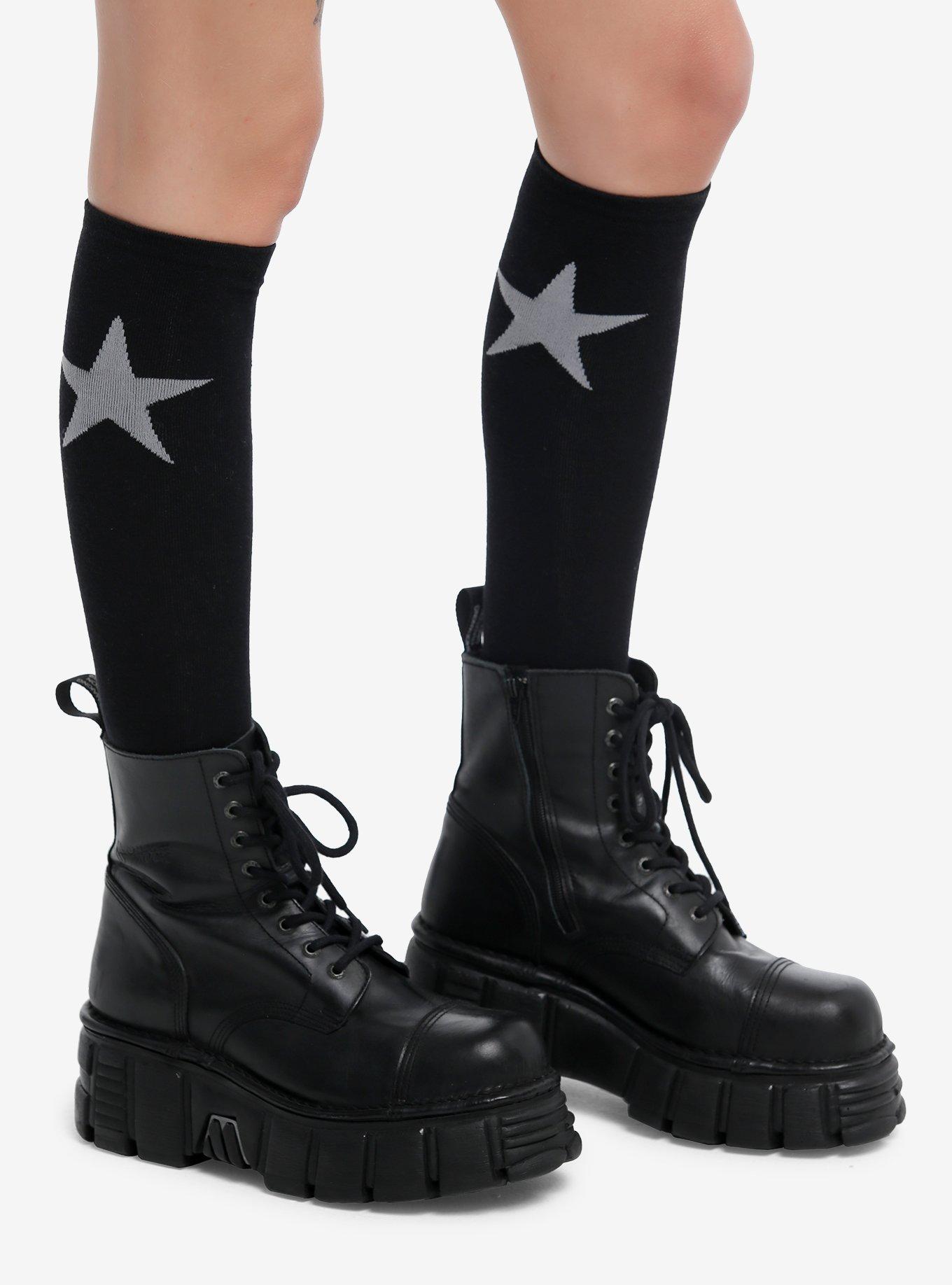 Black & Grey Star Knee-High Socks, , alternate