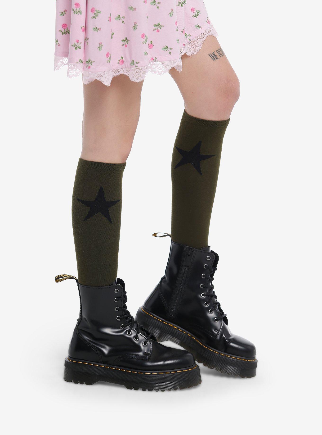 Green & Black Star Knee-High Socks, , hi-res