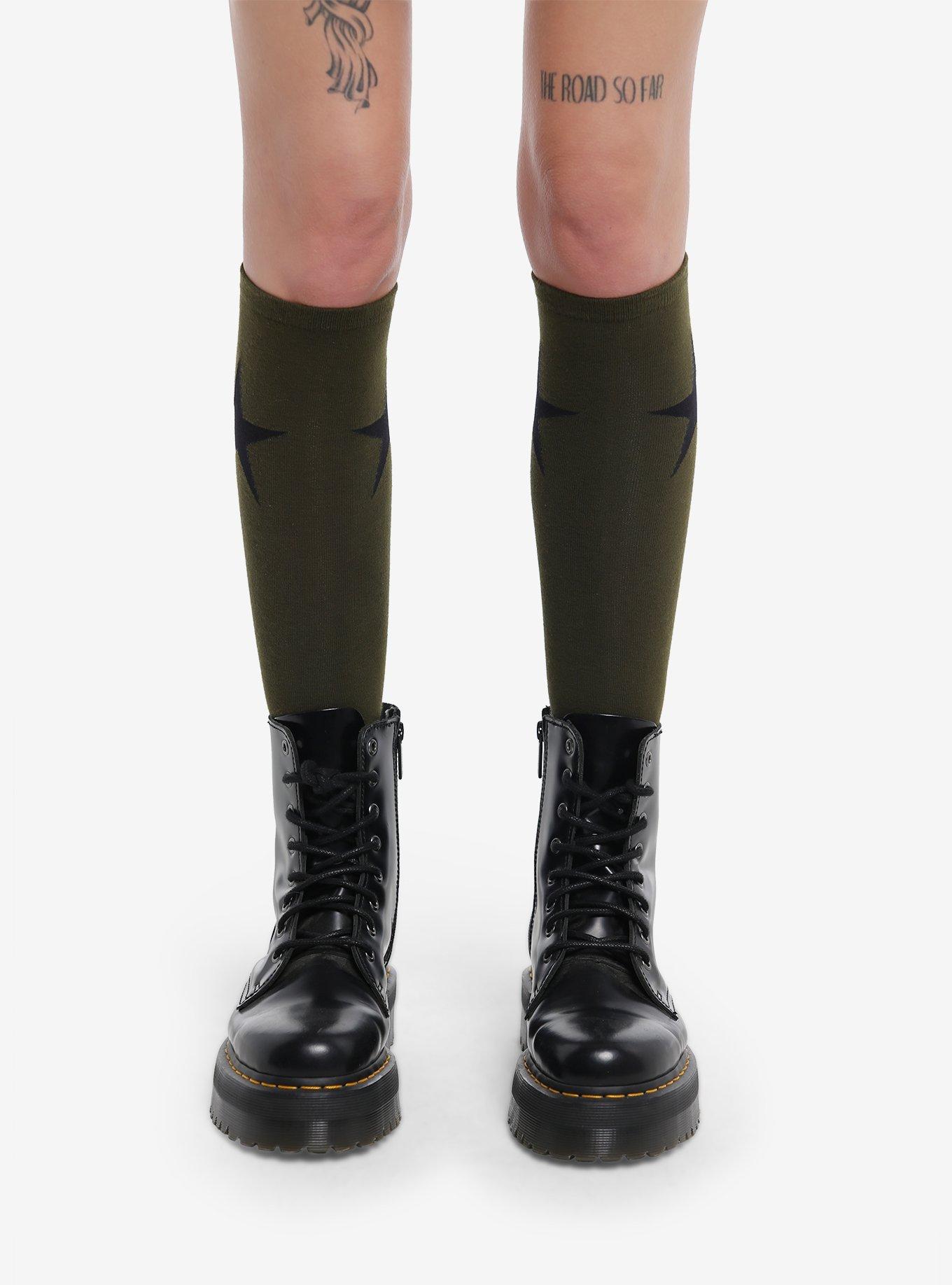 Green & Black Star Knee-High Socks, , alternate