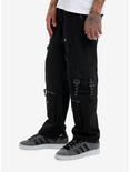 Black Zipper Cargo Strappy Pants, BLACK, alternate