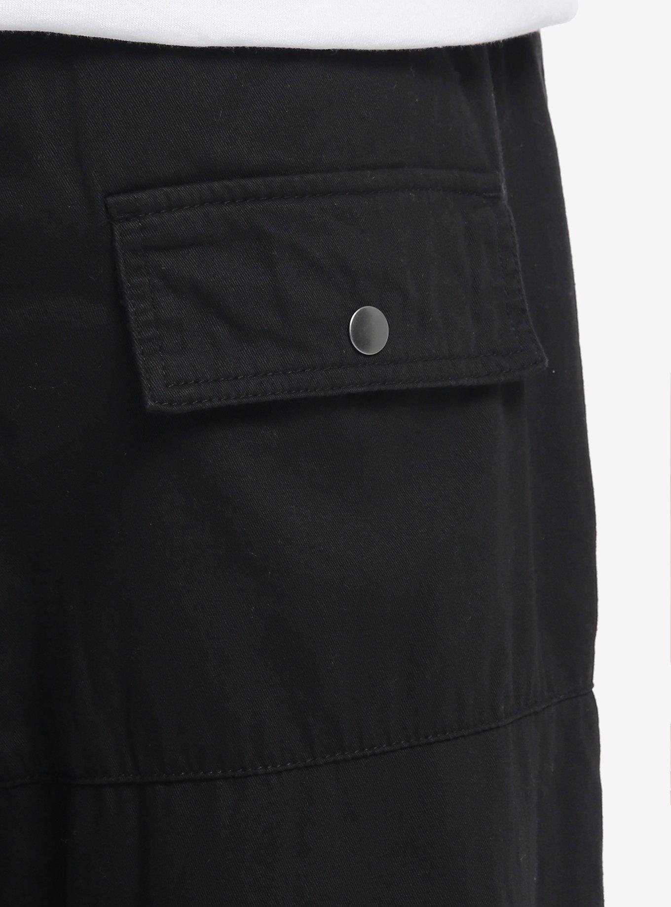 Black Zipper Cargo Strappy Pants, BLACK, alternate