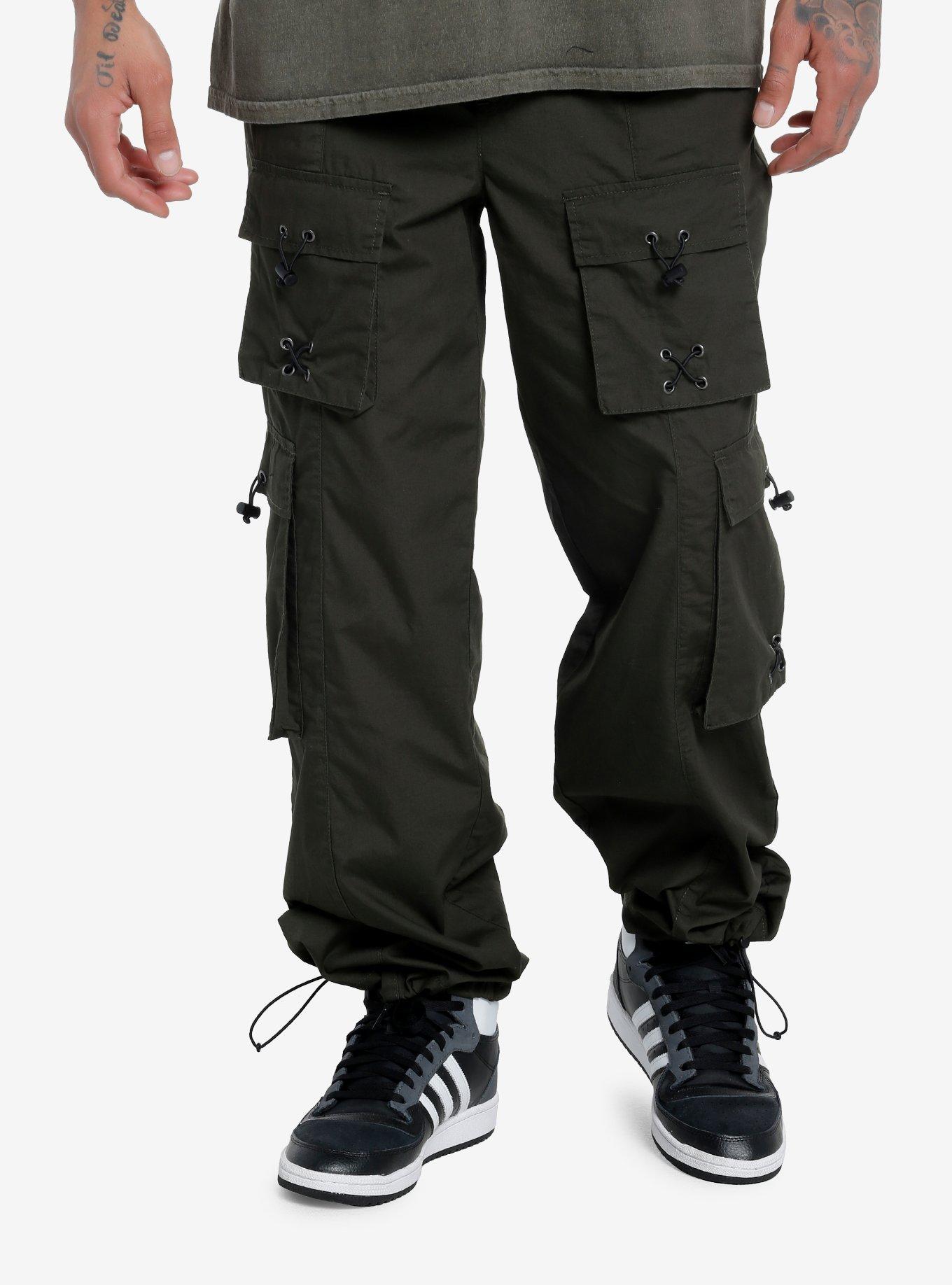 Olive Bungee Cord Cargo Pants, GREY, alternate