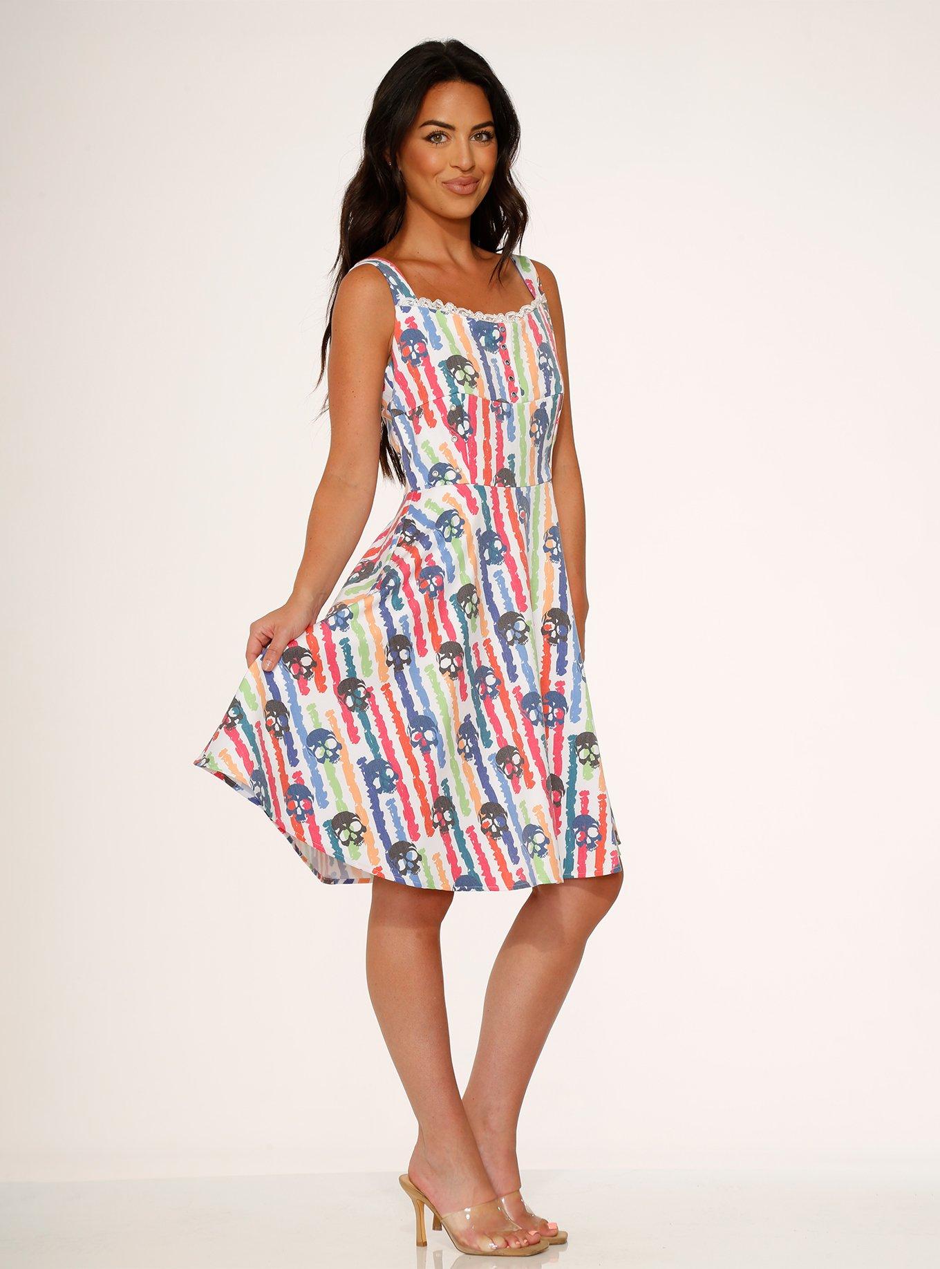 White Rainbow Skulls Dress, , hi-res