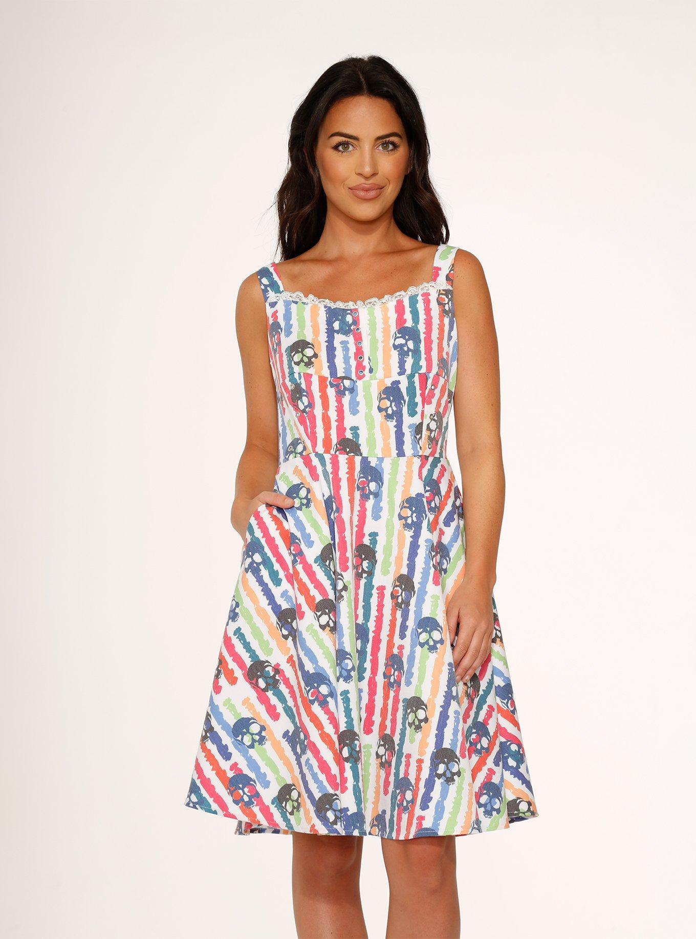 White Rainbow Skulls Dress, RAINBOW SKULL, alternate