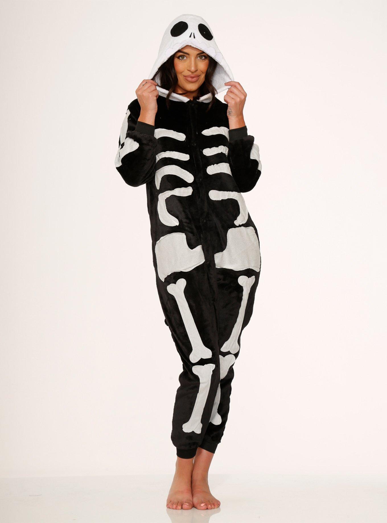 Skeleton Onesie, BLACK  WHITE, alternate