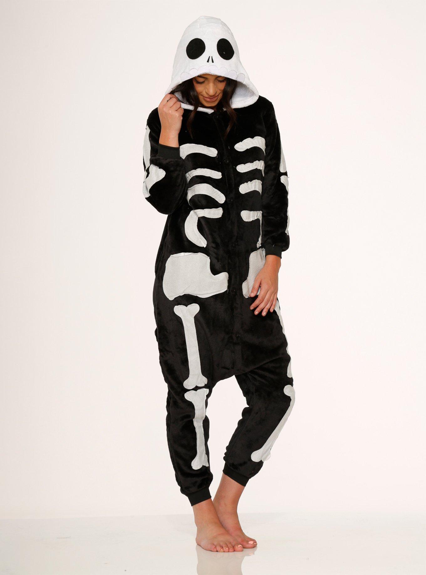 Skeleton Onesie, BLACK  WHITE, alternate