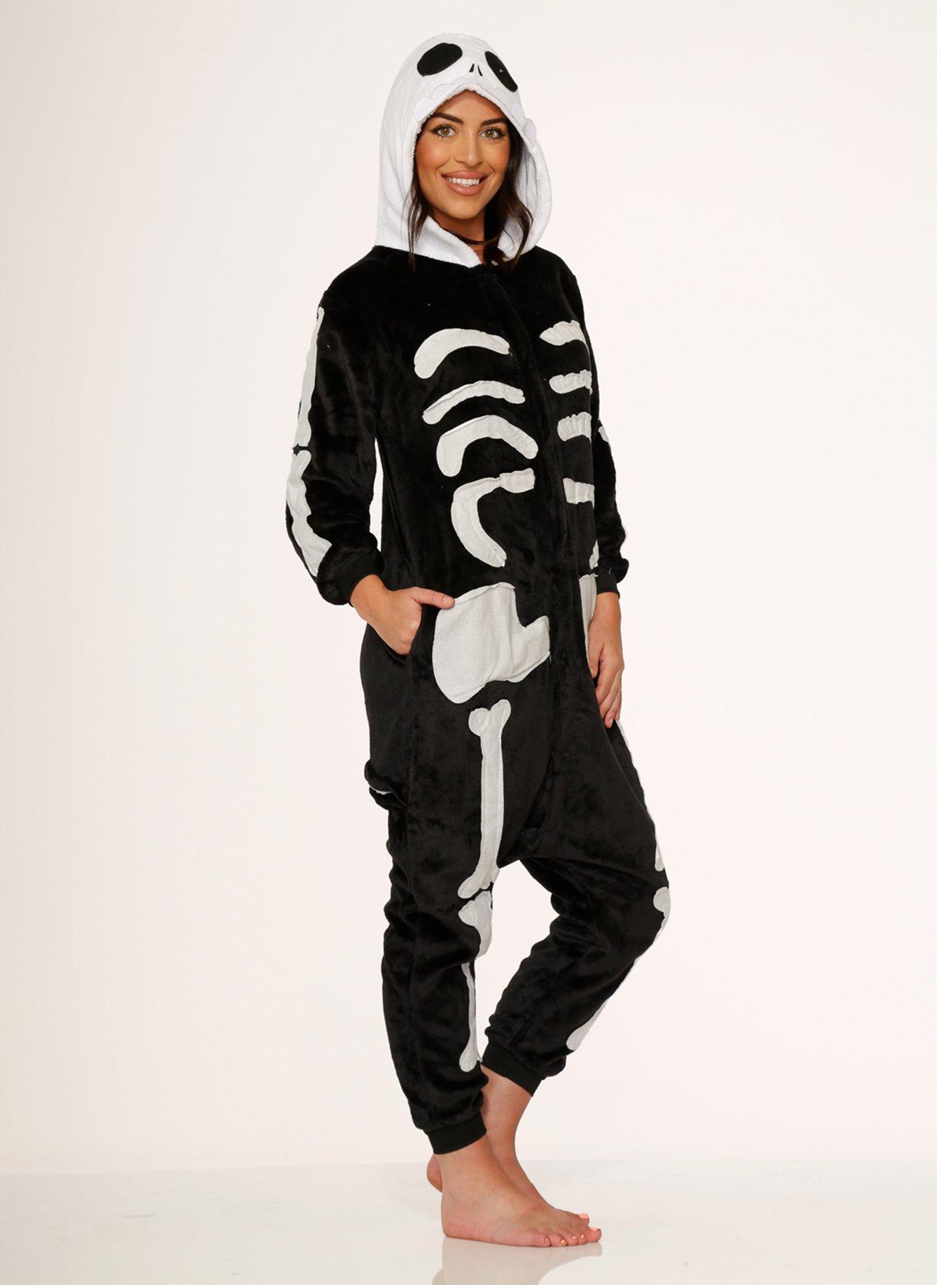 Skeleton Onesie, BLACK  WHITE, alternate