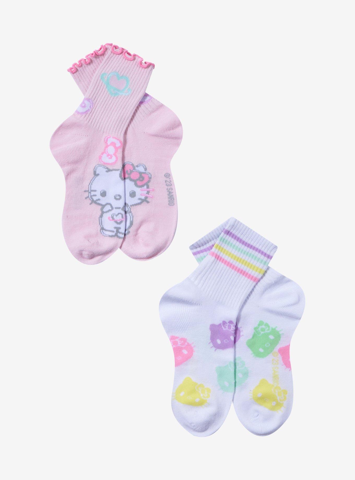 Hello Kitty Pastel Lettuce Trim Crew Socks 2 Pair, , alternate