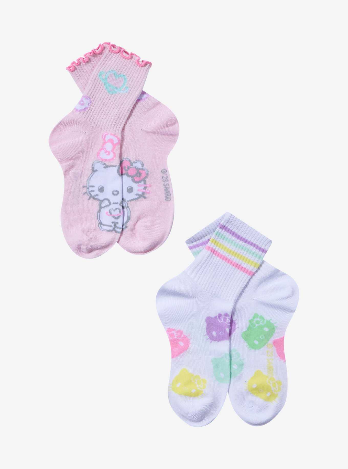 Hello Kitty Pastel Lettuce Trim Crew Socks 2 Pair, , hi-res