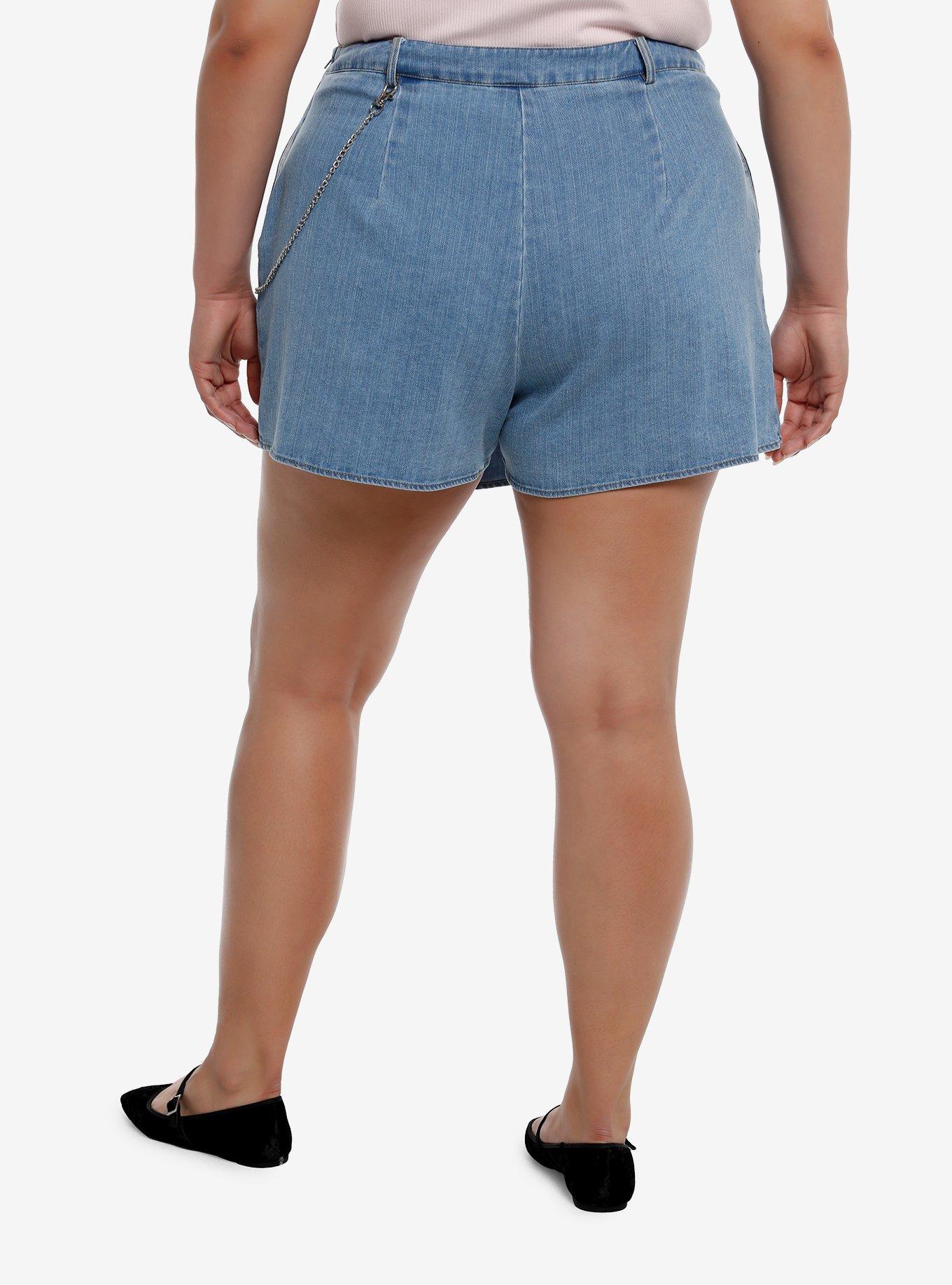 Disney Mickey Mouse Chain Asymmetrical Denim Skort Plus Size, LIGHT WASH, alternate