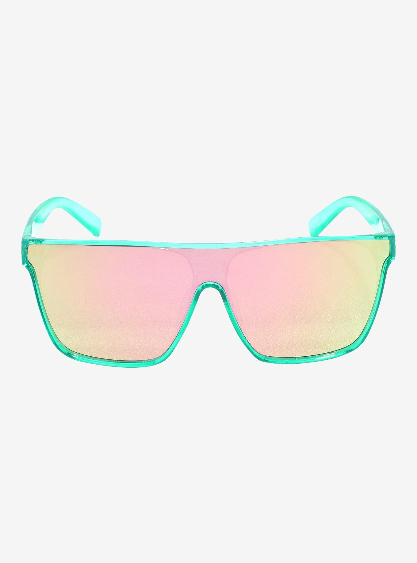 Teal Mirror Shield Sunglasses, , alternate