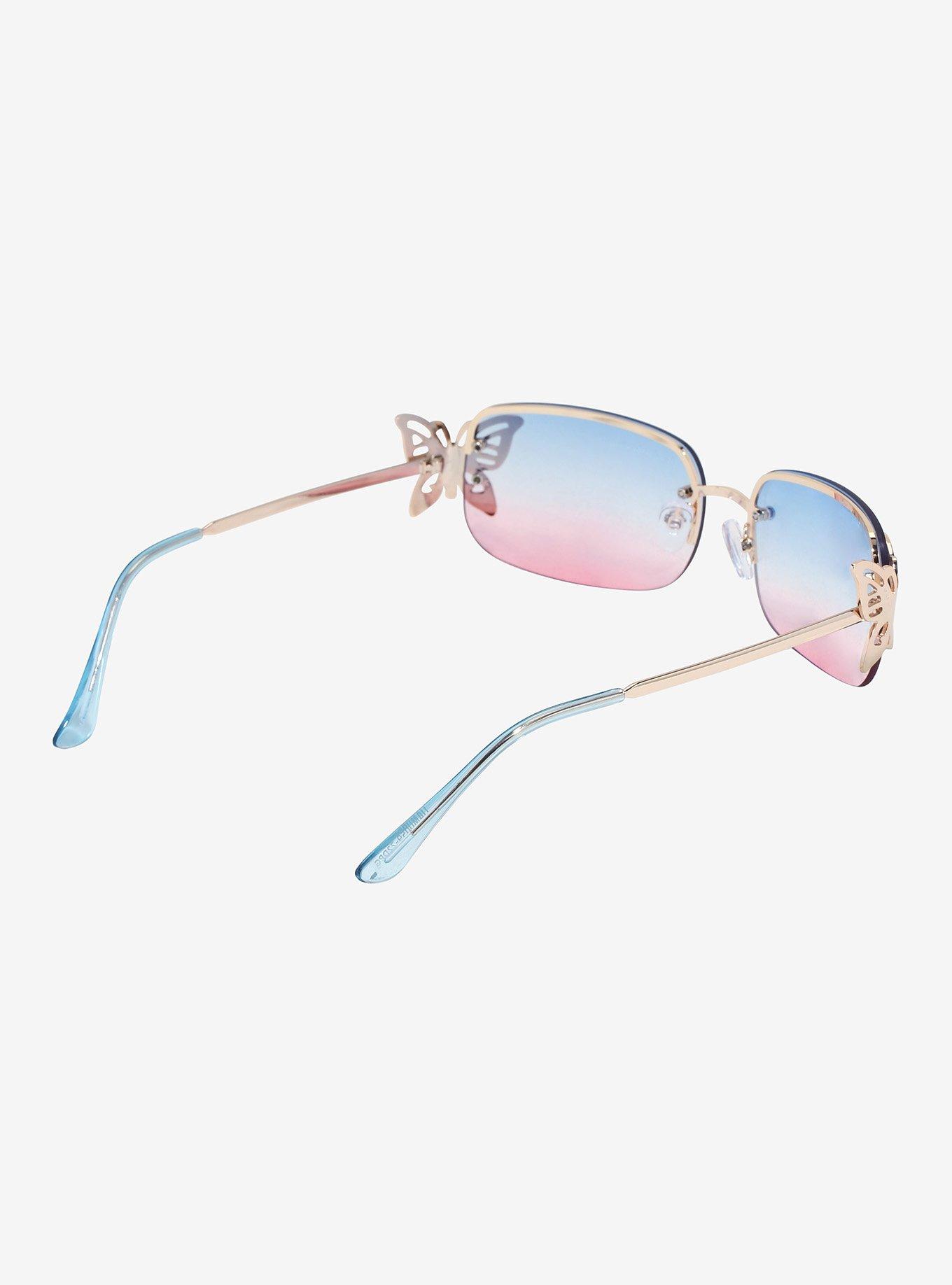 Blue & Pink Ombre Butterfly Sunglasses, , alternate