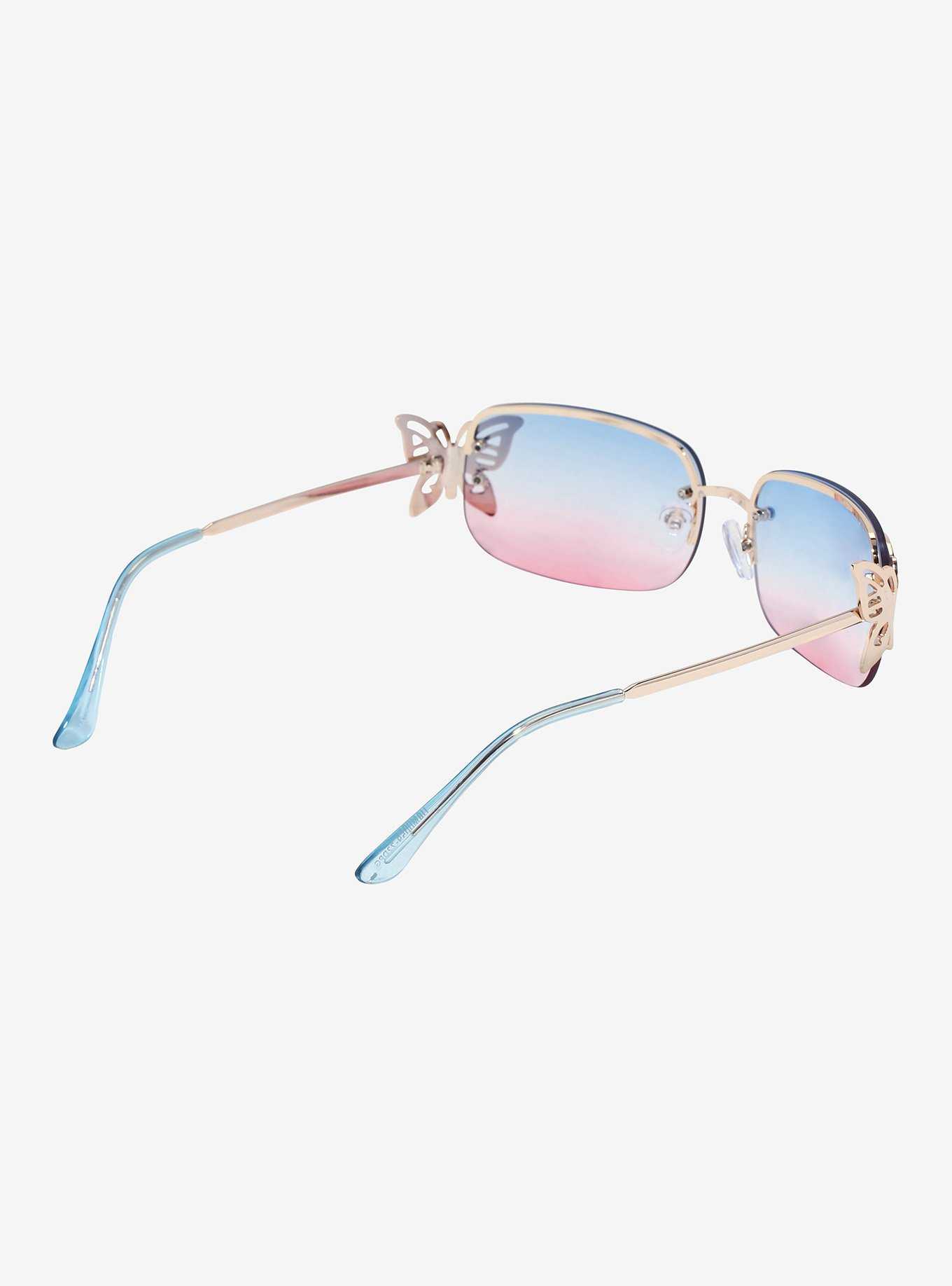 Blue & Pink Ombre Butterfly Sunglasses, , hi-res