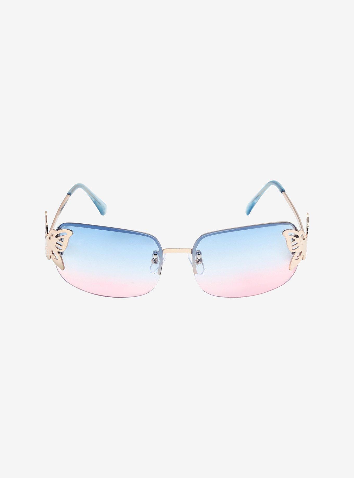 Blue & Pink Ombre Butterfly Sunglasses, , alternate