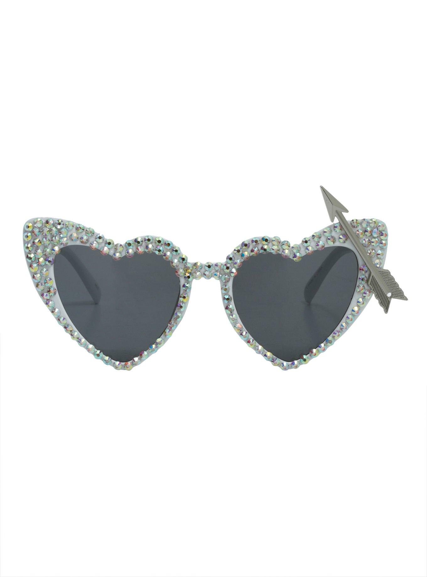 White Bling Arrow Heart Sunglasses, , alternate