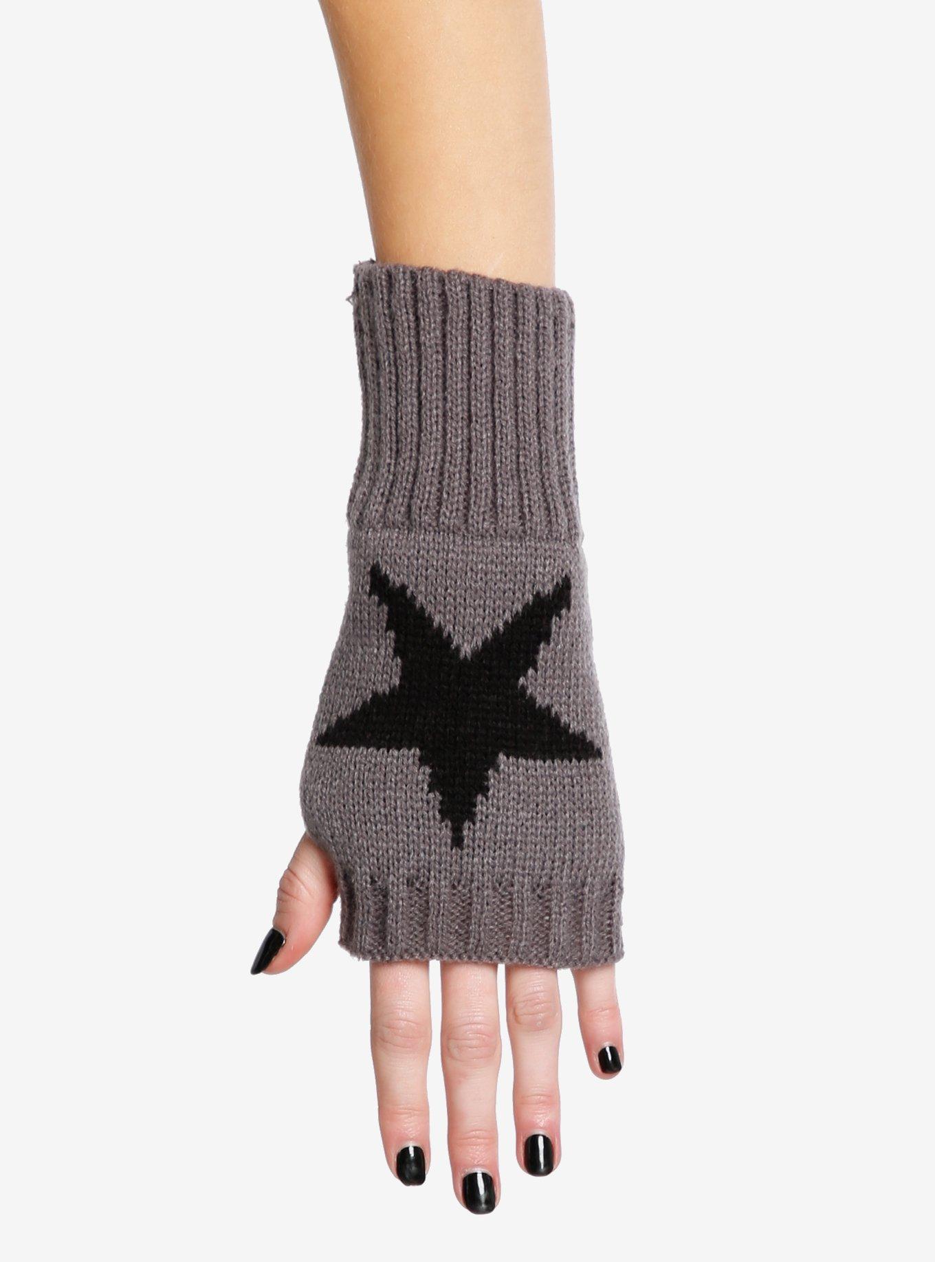 Grey Black Star Fingerless Gloves