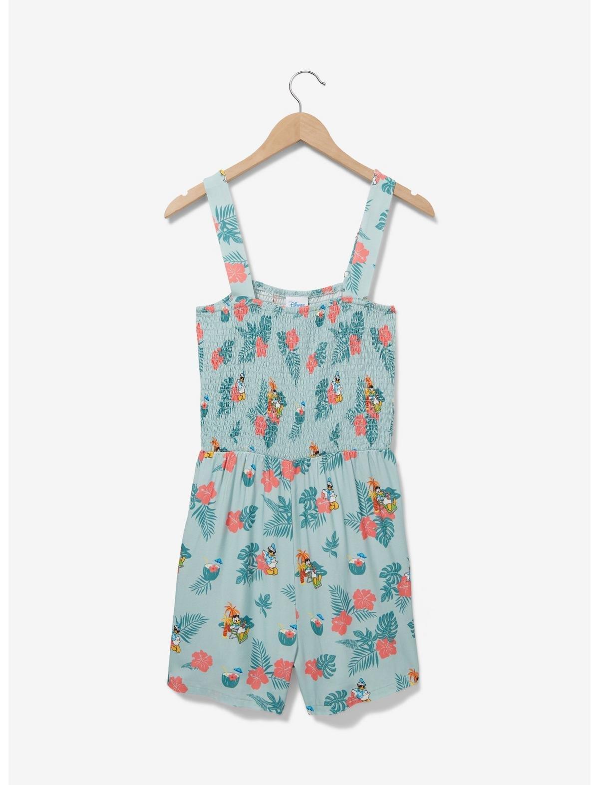 Disney Donald Duck Tropical Allover Print Women's Smock Romper &mdash; BoxLunch Exclusive, BLUE, alternate
