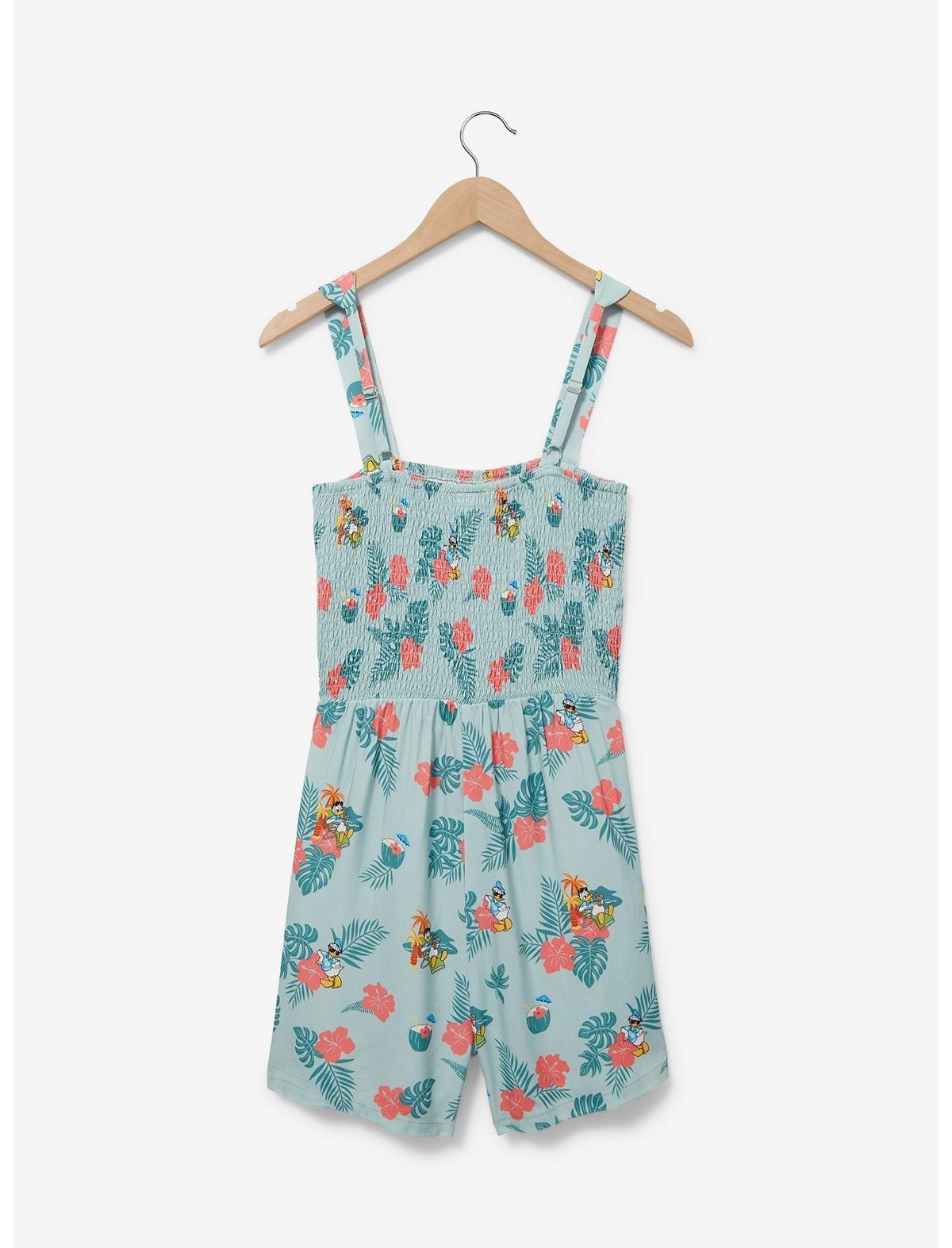 Disney Donald Duck Tropical Allover Print Women's Smock Romper &mdash; BoxLunch Exclusive, BLUE, alternate