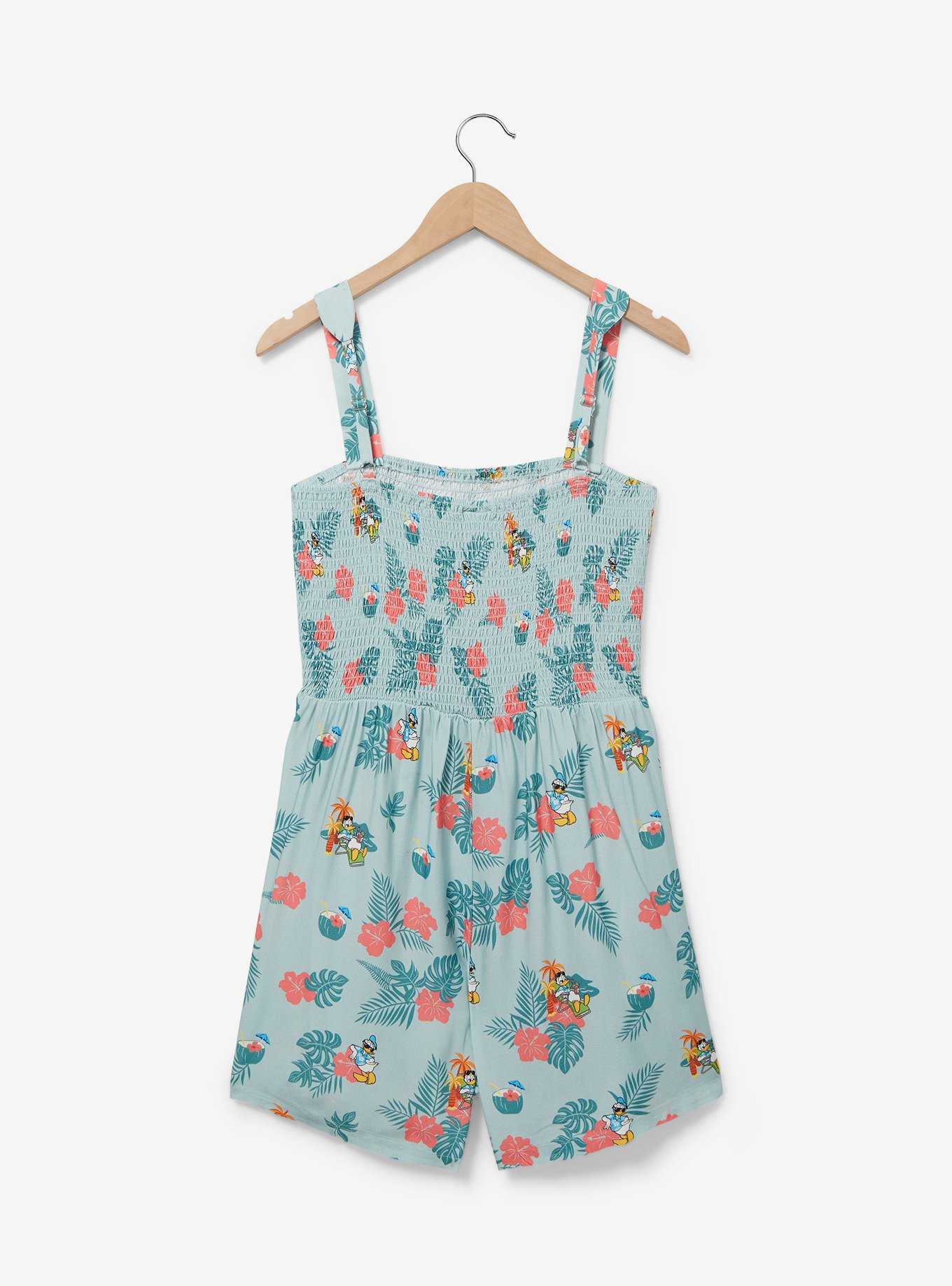 Disney Donald Duck Tropical Allover Print Women's Plus Size Smock Romper — BoxLunch Exclusive, , hi-res