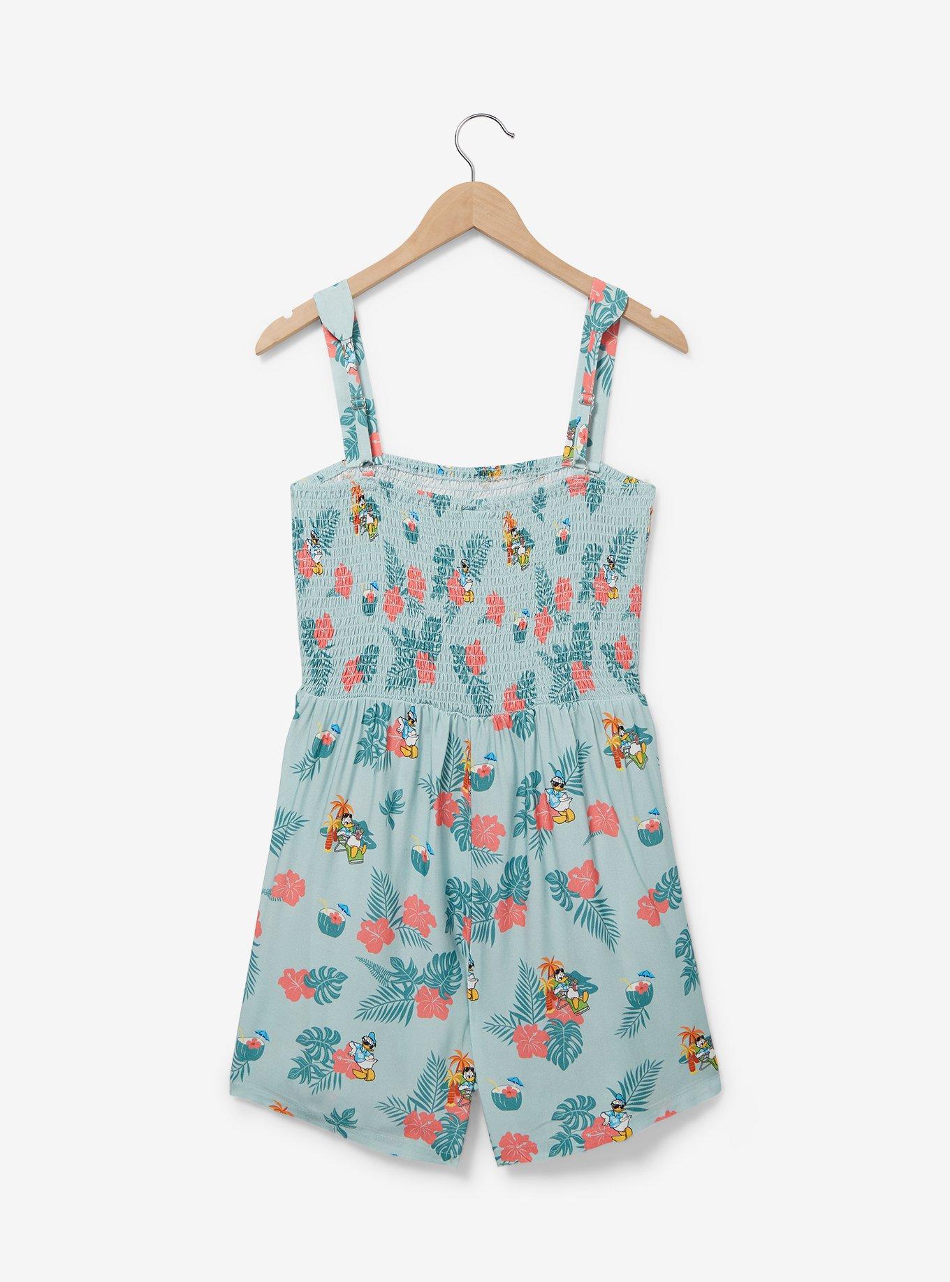 Disney Donald Duck Tropical Allover Print Women's Plus Size Smock Romper — BoxLunch Exclusive, , hi-res