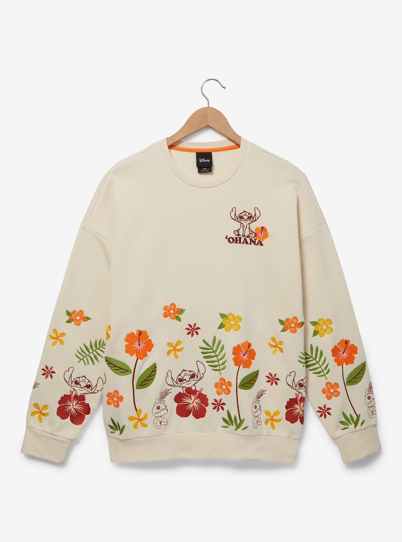 Disney Lilo & Stitch Floral Crewneck - BoxLunch Exclusive, OFF WHITE, alternate