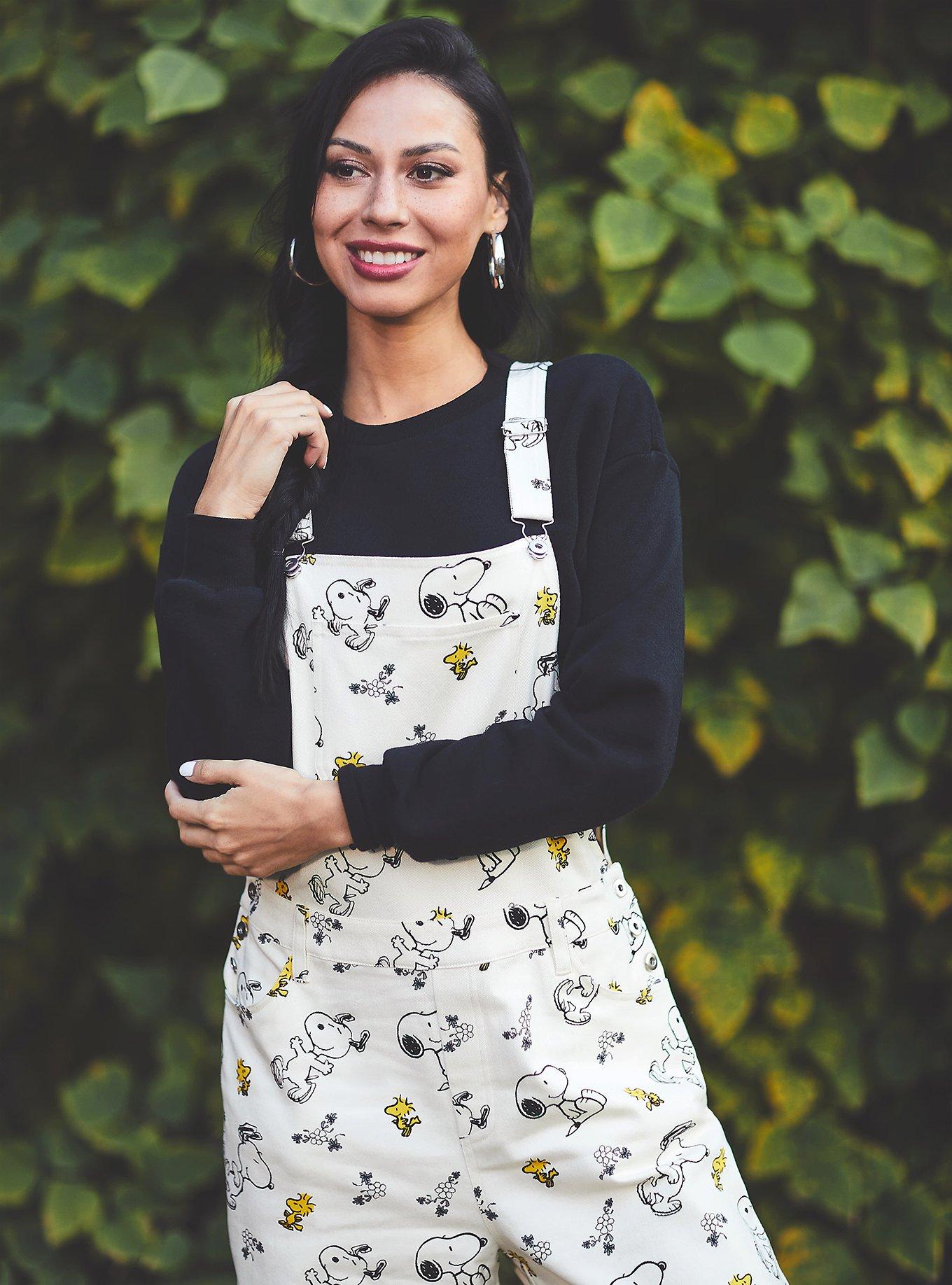 Peanuts Snoopy and Woodstock Allover Print Women's Overalls — BoxLunch Exclusive, OFF WHITE, alternate