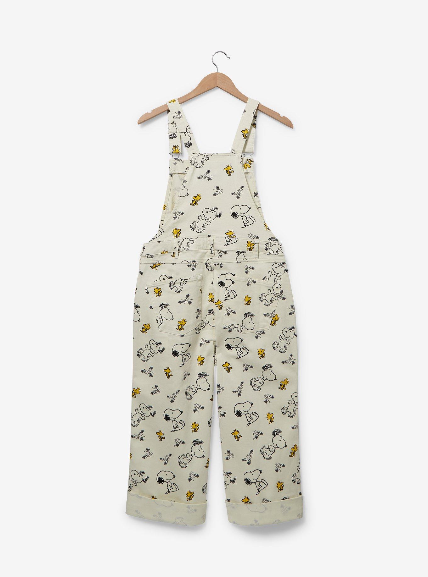 Peanuts Snoopy and Woodstock Allover Print Women's Plus Size Overalls — BoxLunch Exclusive, OFF WHITE, alternate