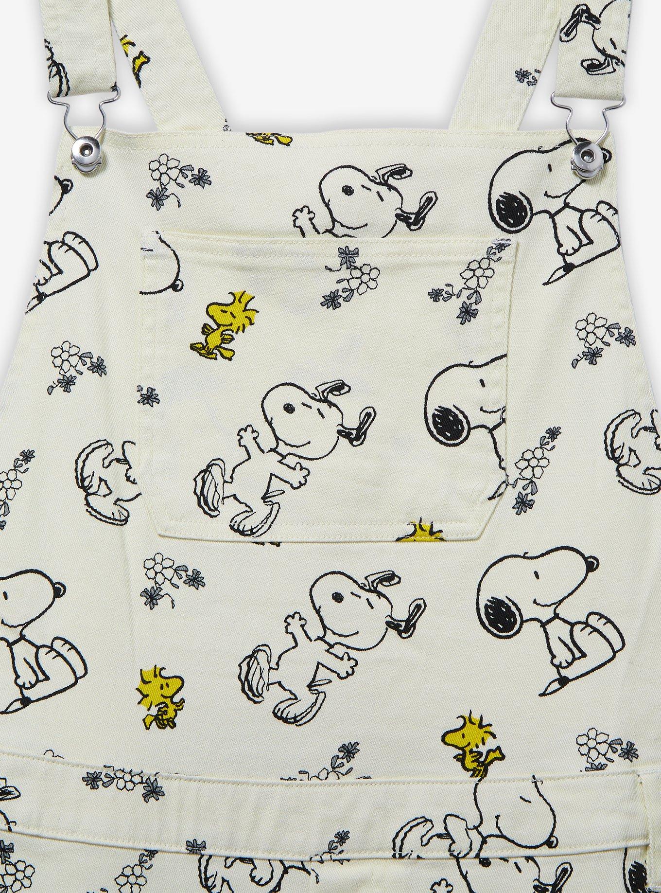 Peanuts Snoopy and Woodstock Allover Print Women's Plus Size Overalls — BoxLunch Exclusive, OFF WHITE, alternate