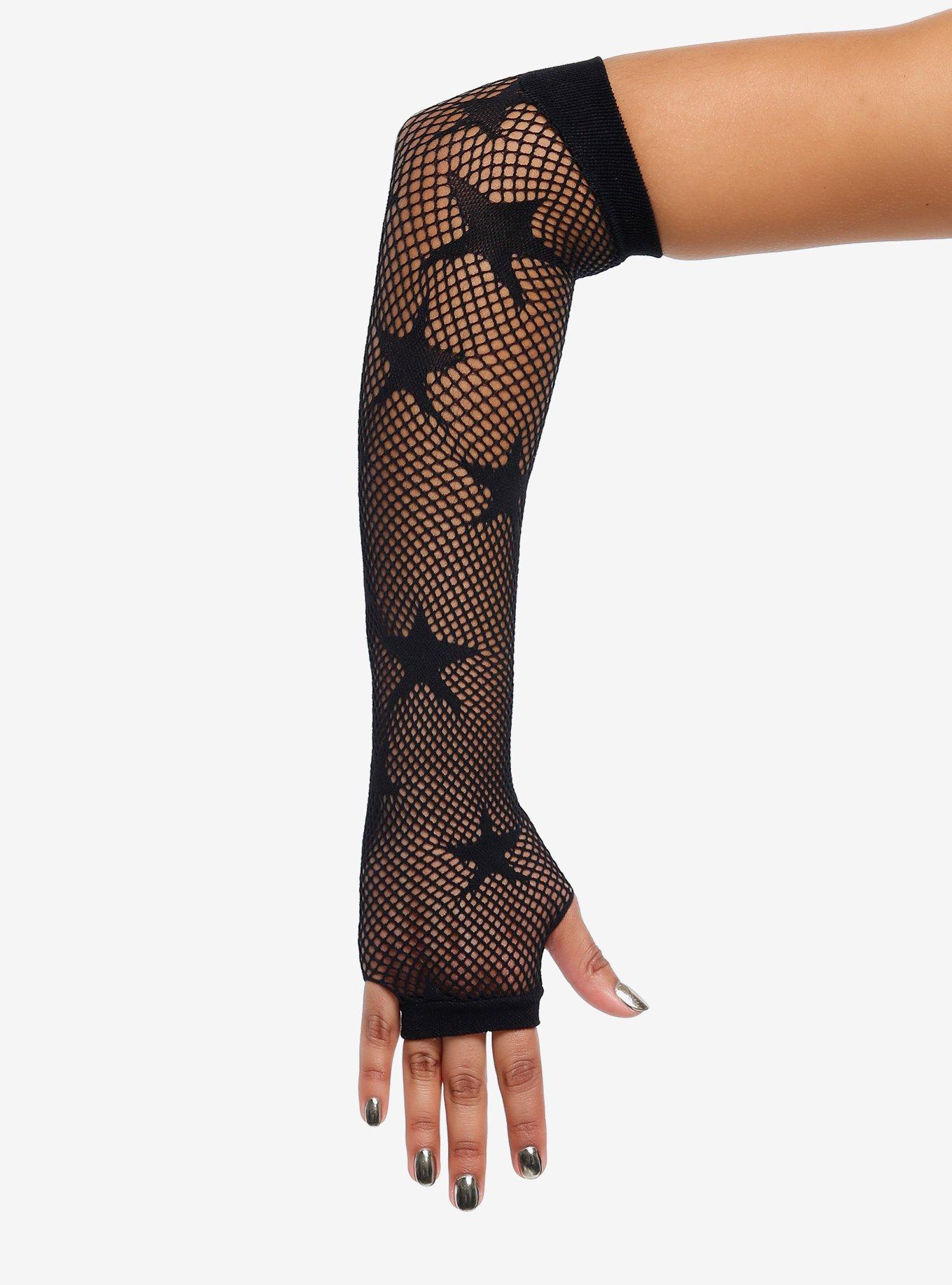 Black Star Fishnet Arm Warmers, , hi-res