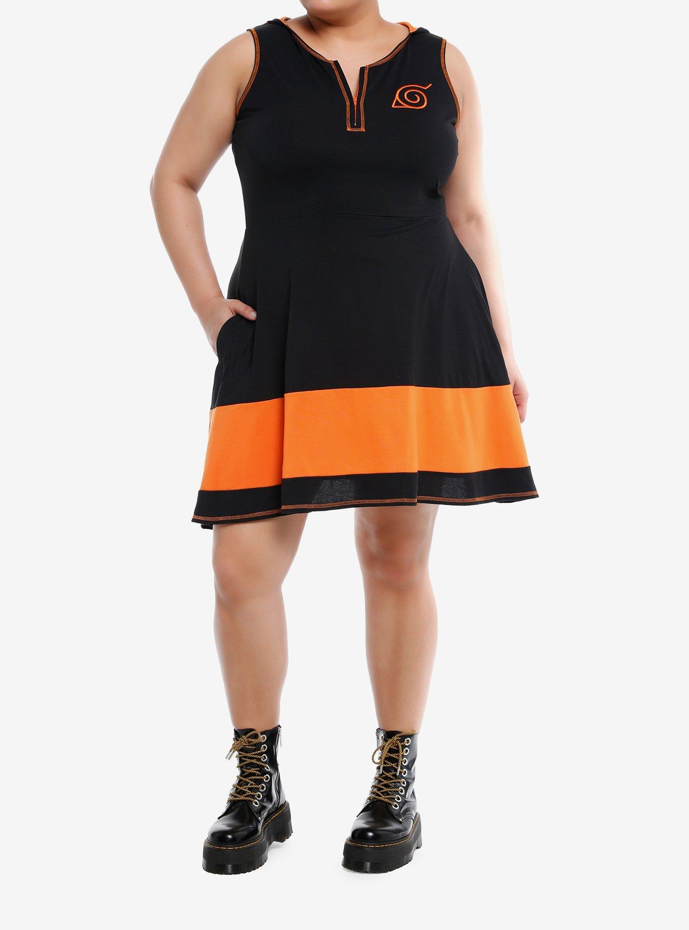 Naruto Shippuden Hidden Leaf Hooded Dress Plus Size, ORANGE, alternate