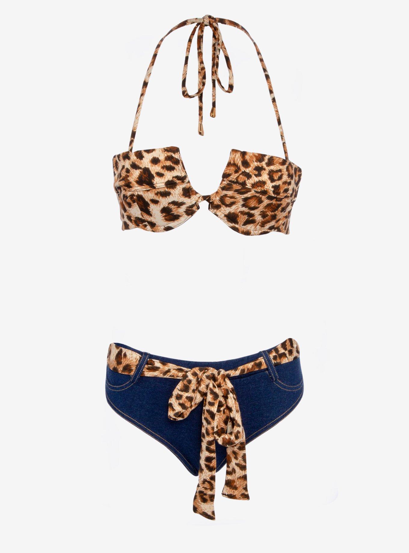 Animal Print Denim Two Piece Swimsuit, , hi-res