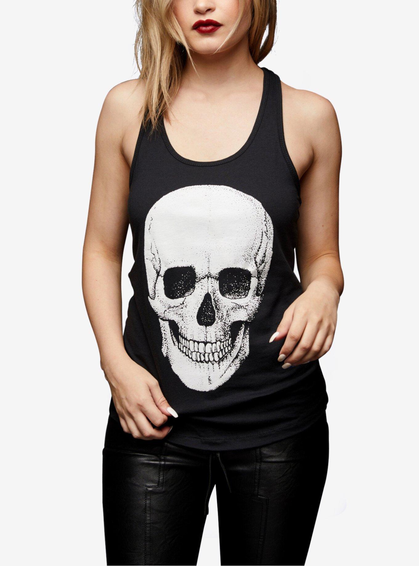 Goth Ladies Skull Girls Tank Top, BLACK, alternate