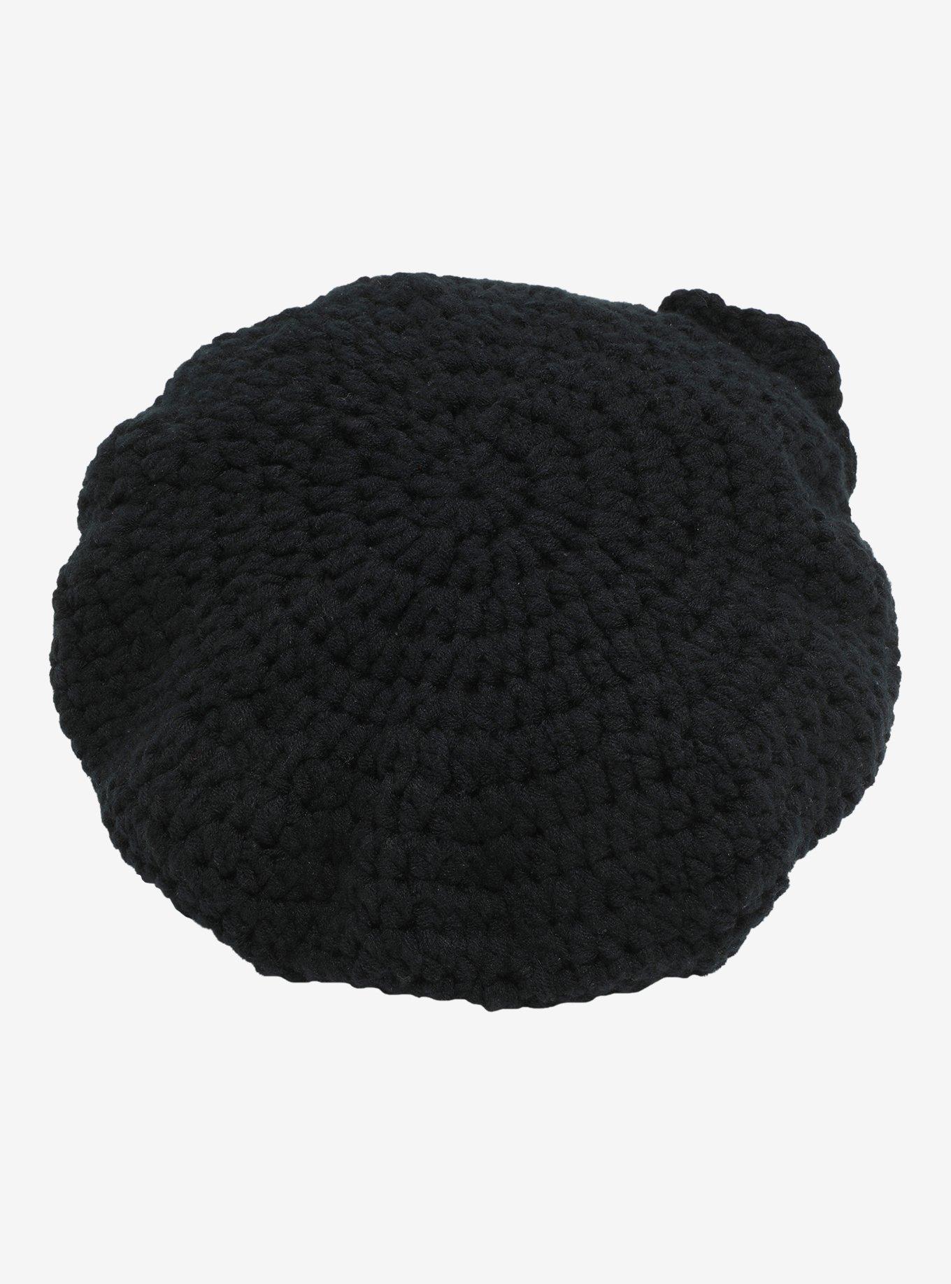 Black Rose Crochet Cabbie Hat, , hi-res