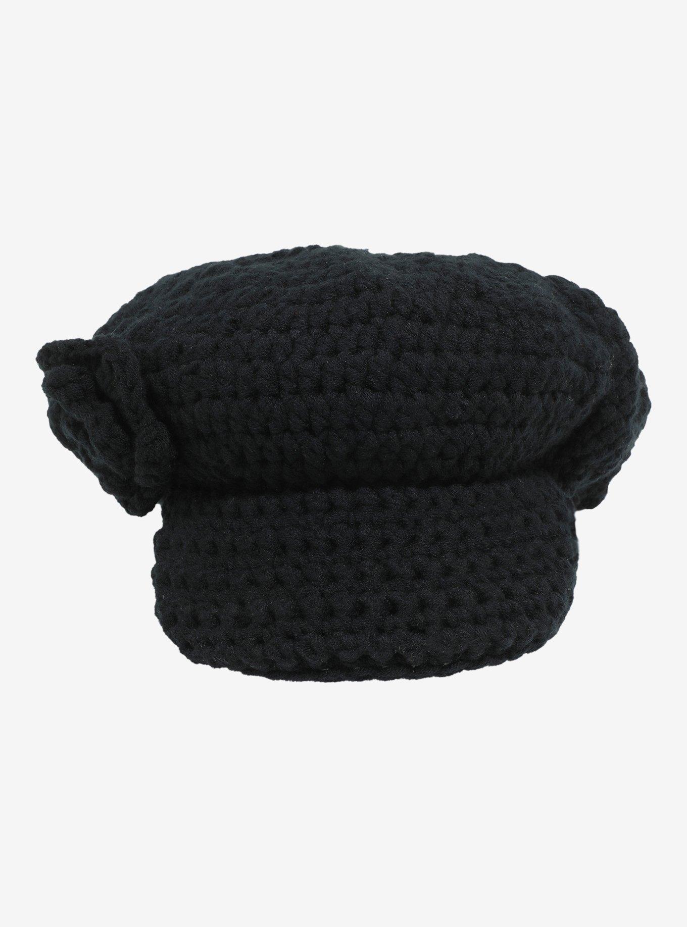 Black Rose Crochet Cabbie Hat, , alternate