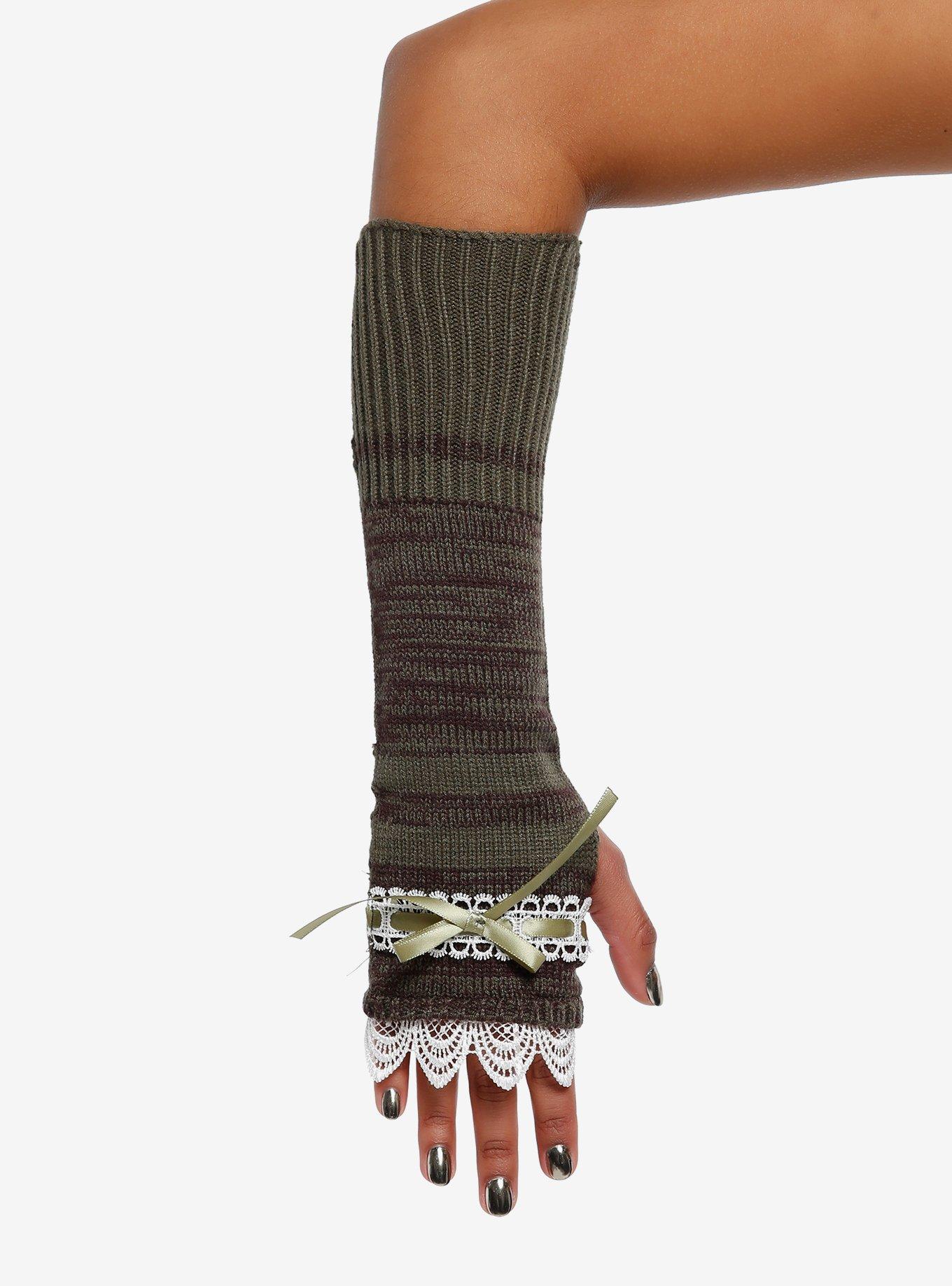 Green Stripe Lace Arm Warmers, , hi-res