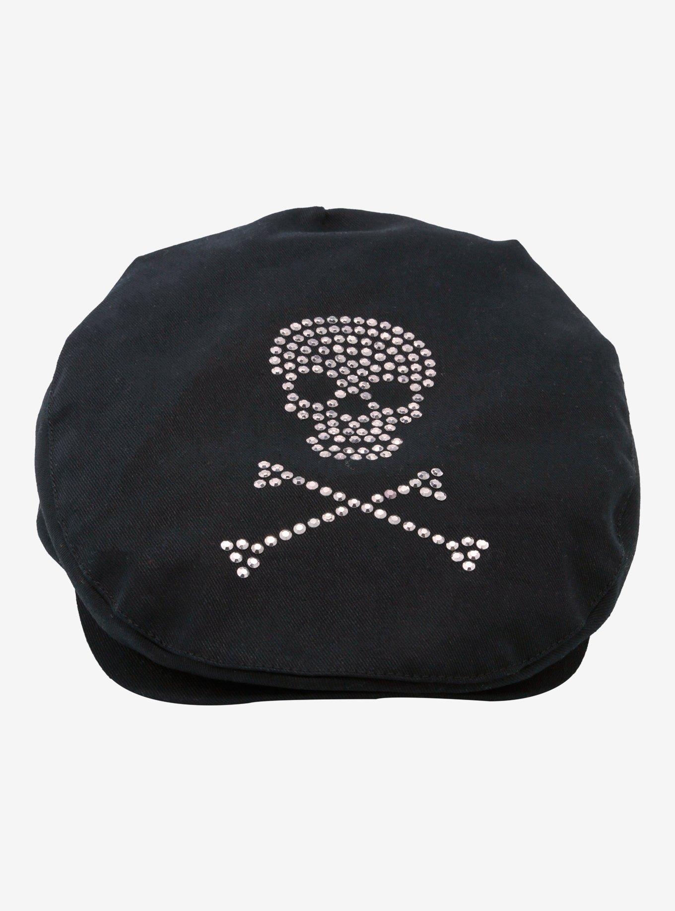 Rhinestone Skull & Crossbones Flat Cap, , hi-res