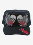 Grunge Rose Skull Cadet Hat, , alternate