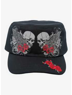 Grunge Rose Skull Cadet Hat, , hi-res