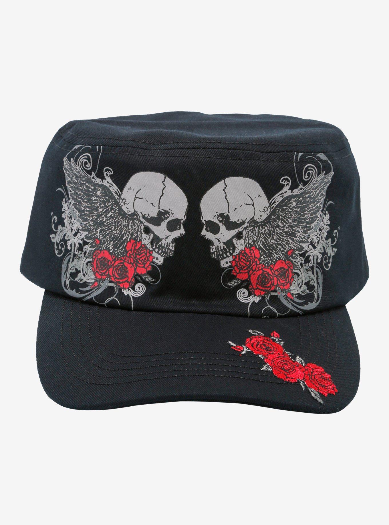 Grunge Rose Skull Cadet Hat, , alternate