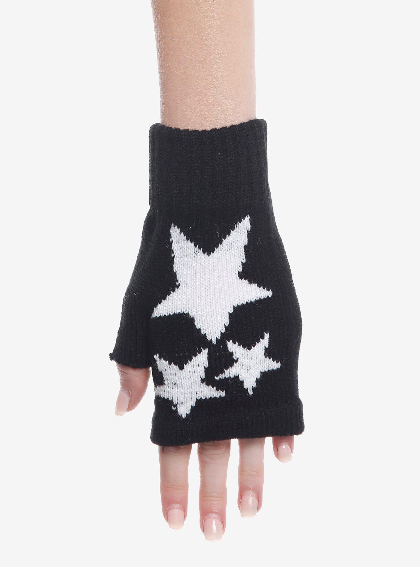 Black & White Stars Fingerless Gloves, , hi-res