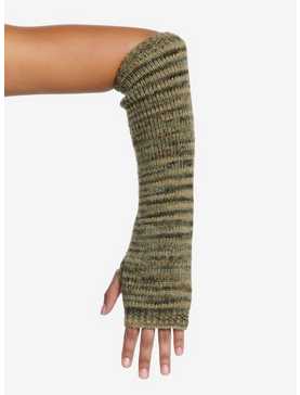 Green & Brown Knit Arm Warmers, , hi-res
