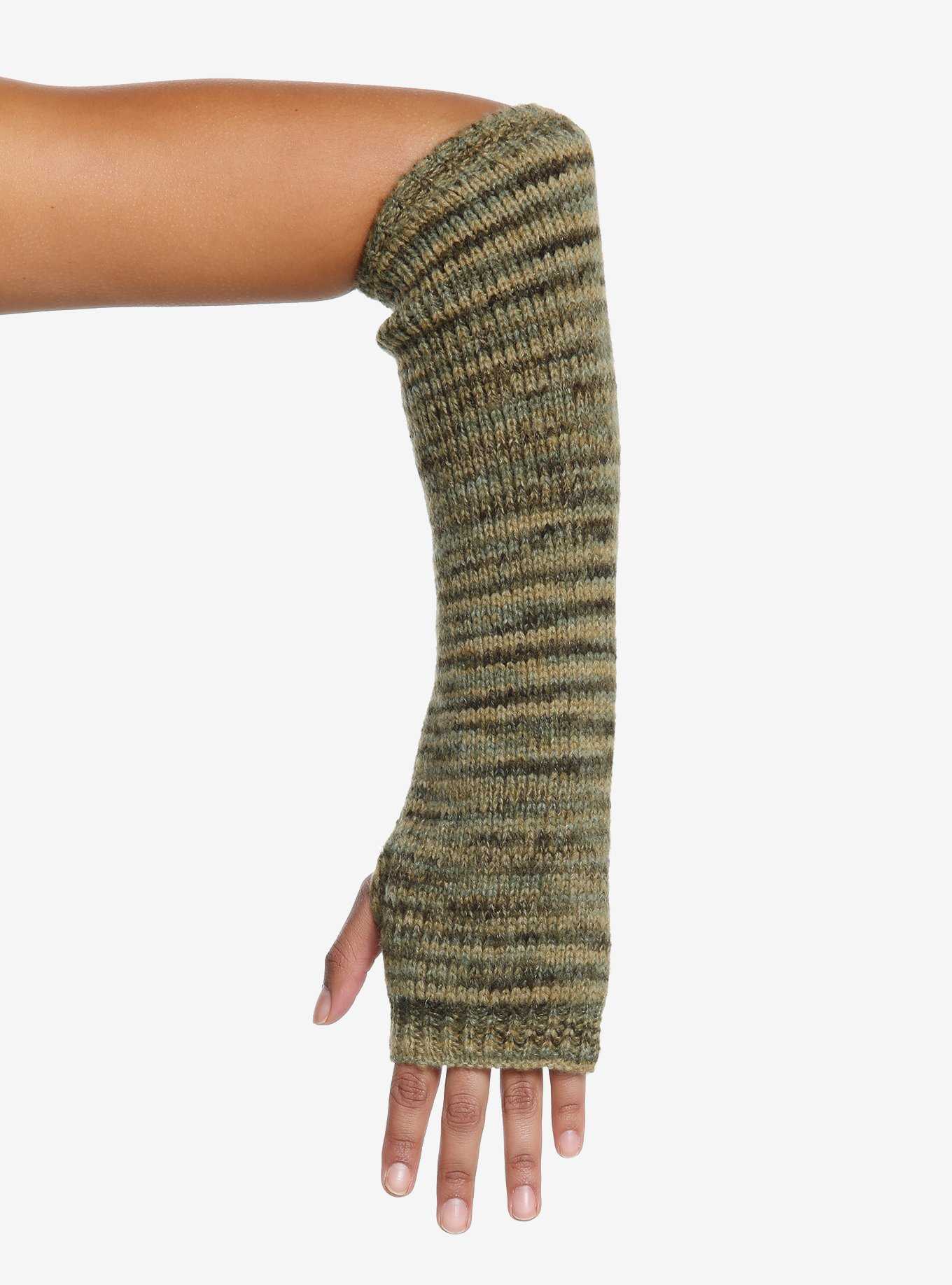 Green & Brown Knit Arm Warmers, , hi-res