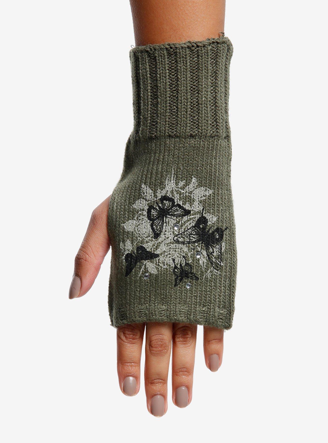 Green Butterfly Fingerless Gloves, , hi-res