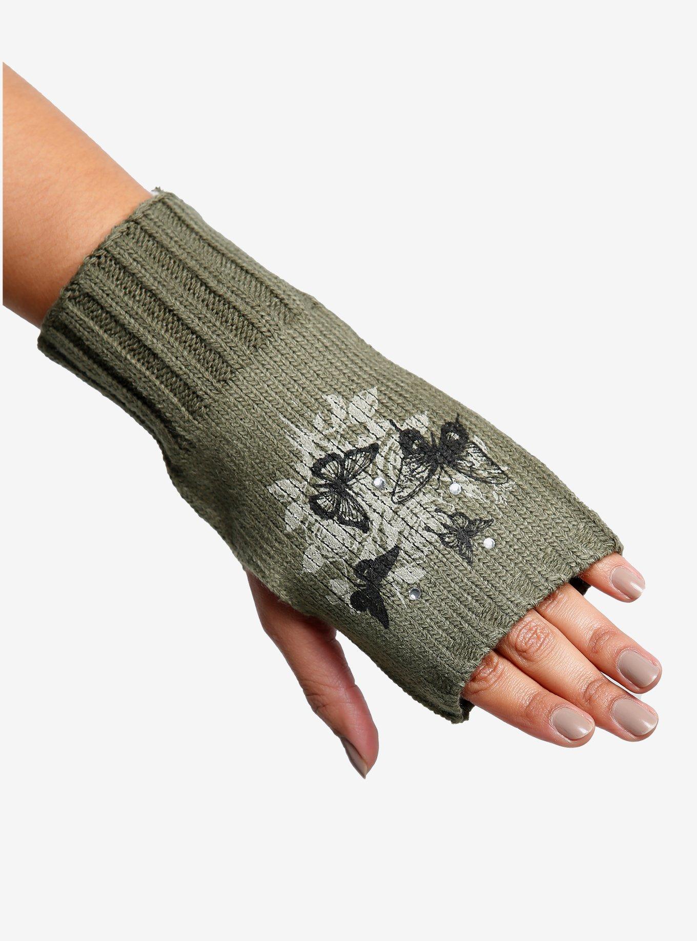 Green Butterfly Fingerless Gloves, , alternate
