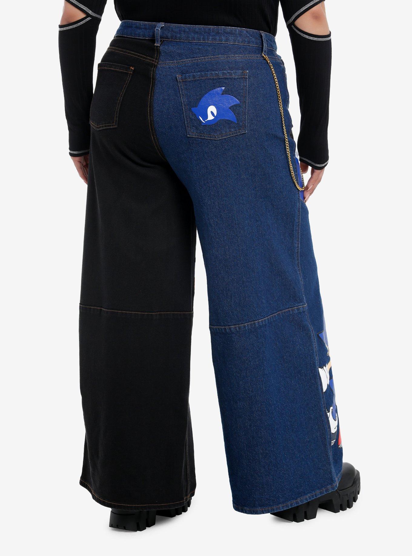 Sonic The Hedgehog Shadow & Split Wide Leg Denim Pants Plus