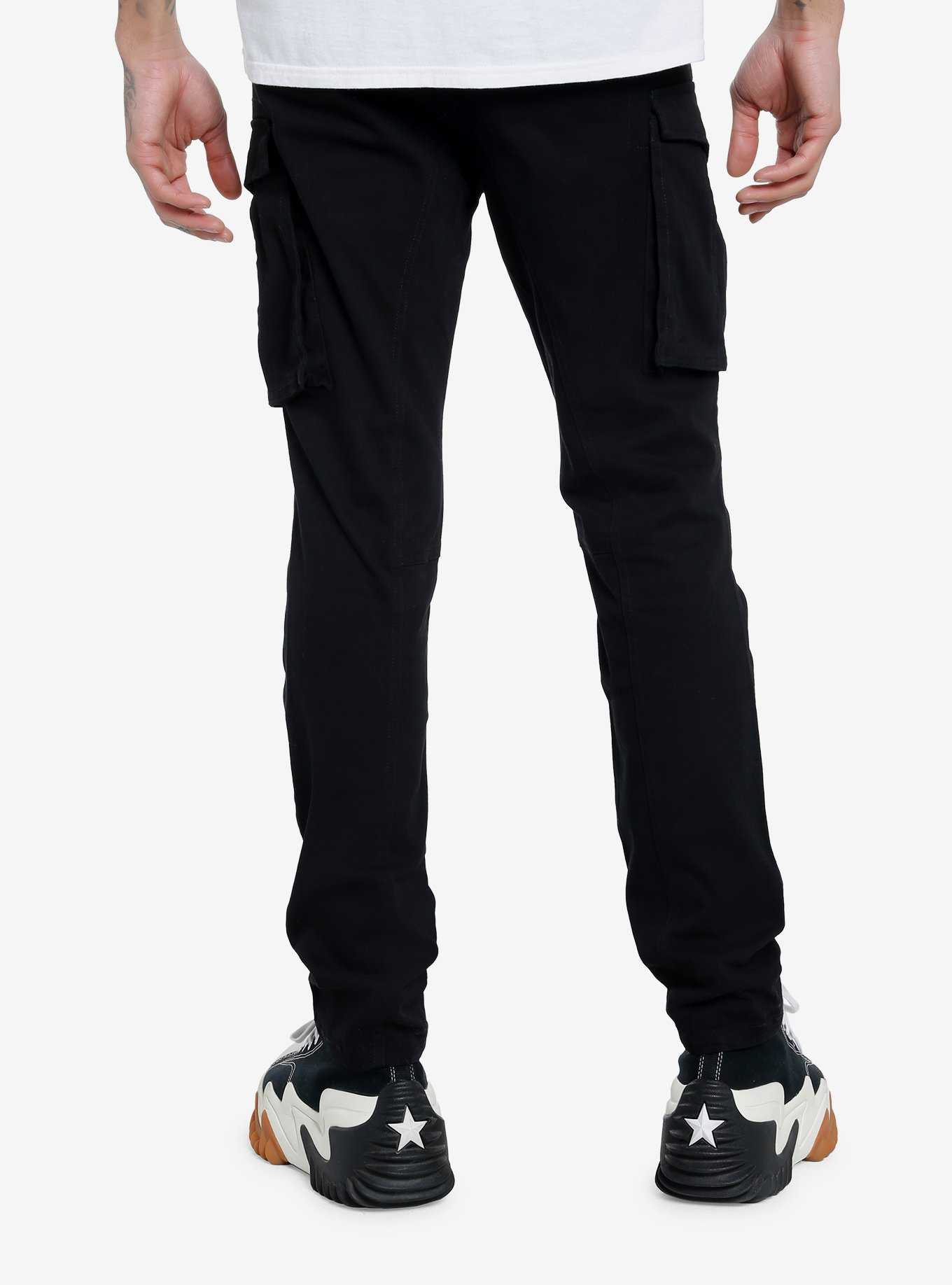 Black Fitted Cargo Pants, , hi-res