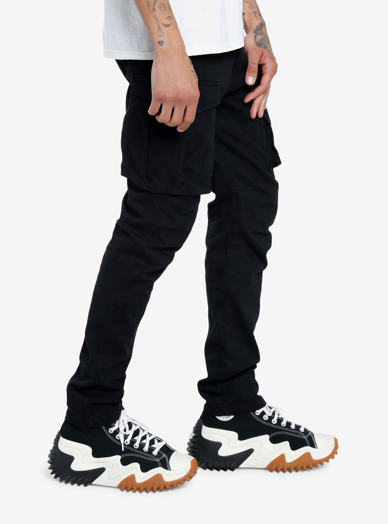 Black Fitted Cargo Pants, BLACK, alternate