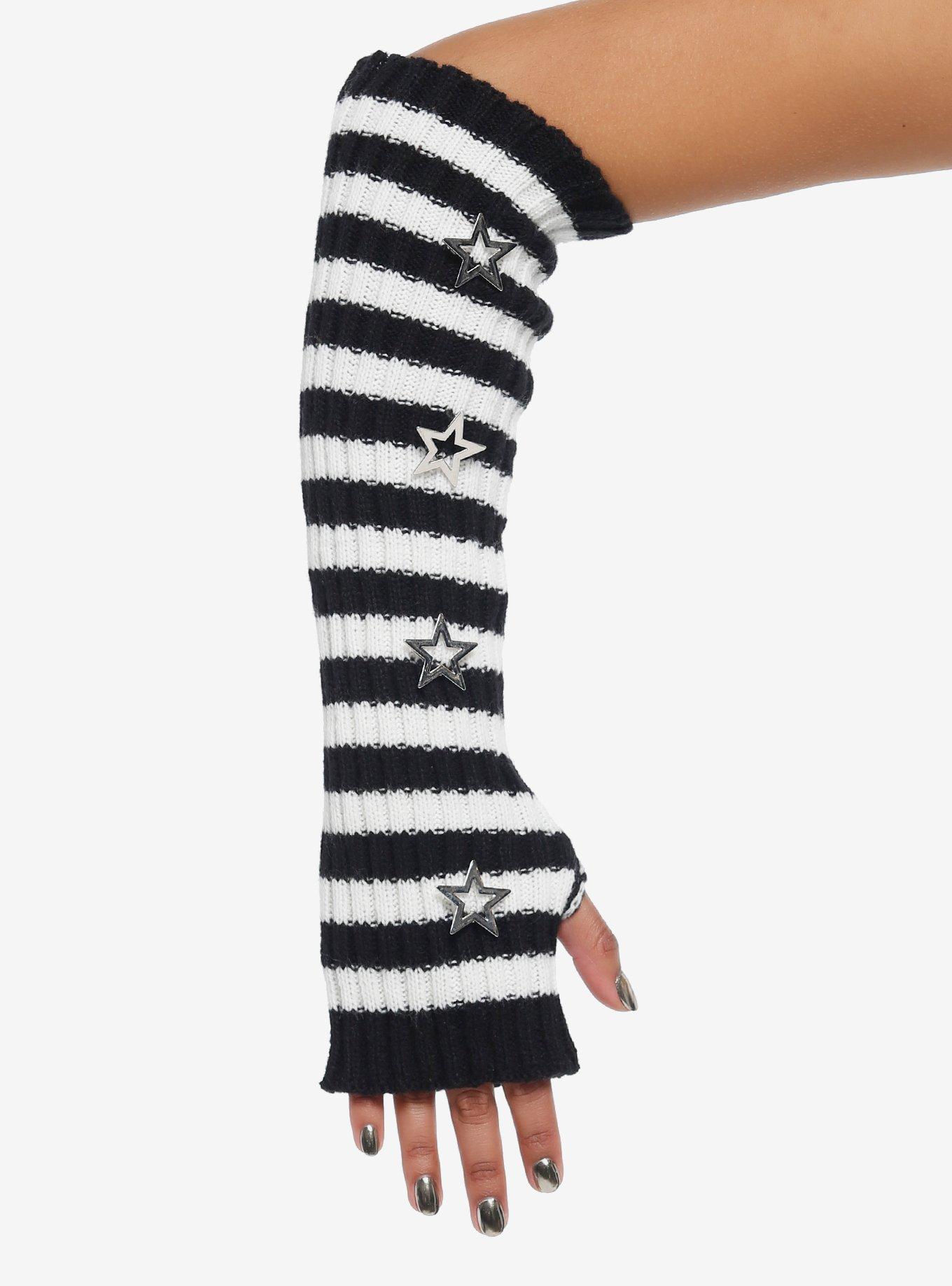 Black & White Stripe Star Arm Warmers, , hi-res