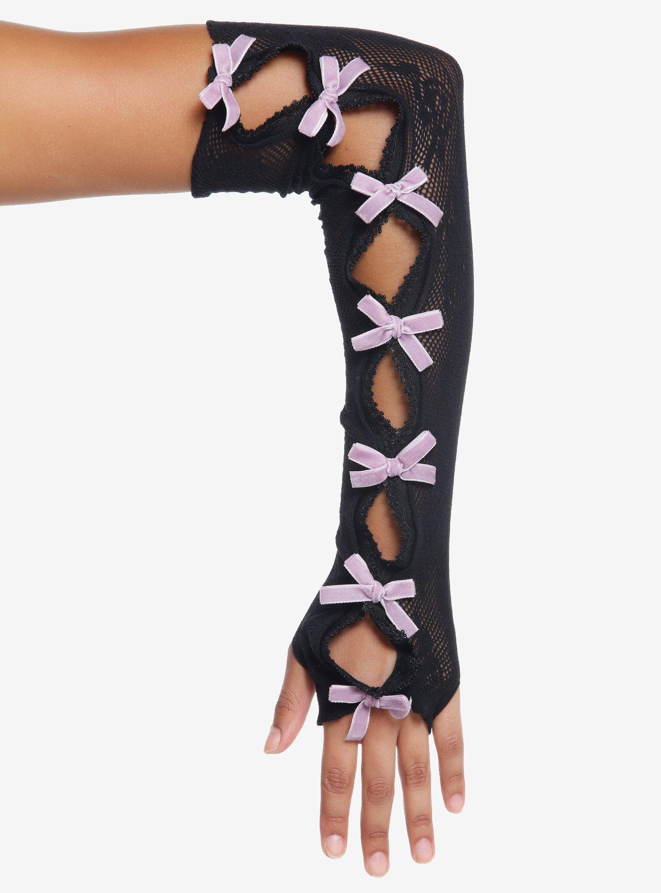 Black Fishnet Bow Arm Warmers, , alternate
