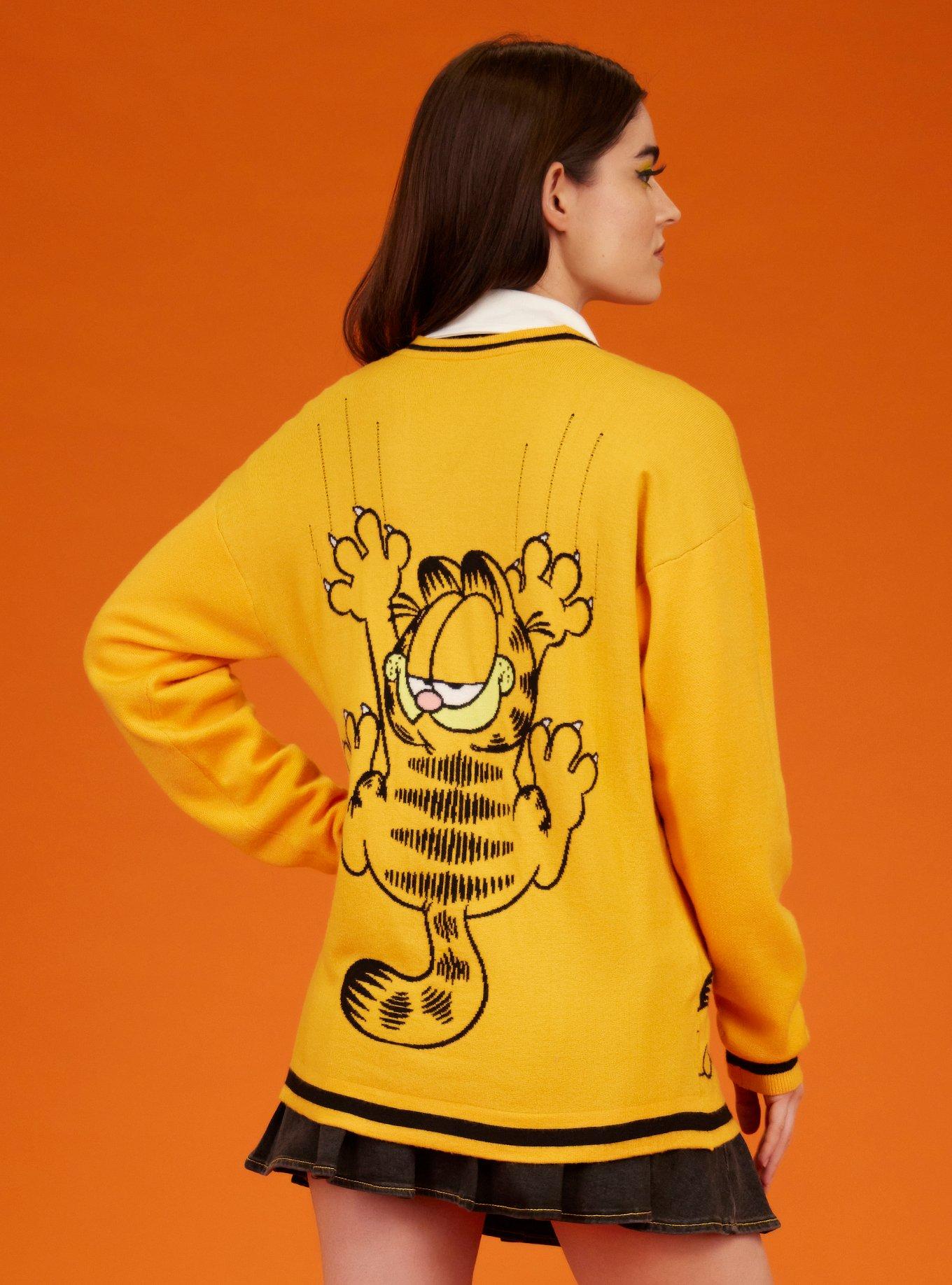 Garfield Jumbo Print Girls Intarsia Cardigan, BLACK, alternate